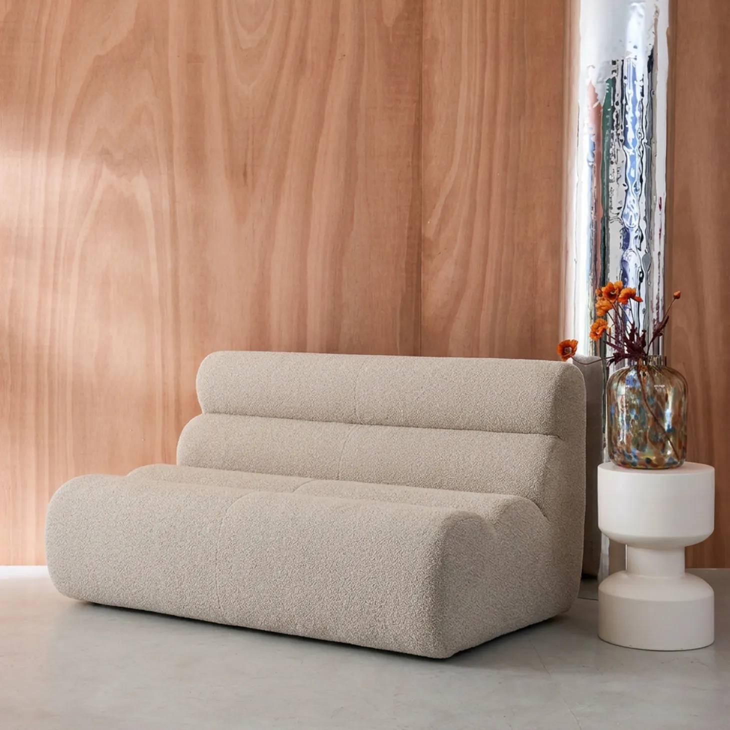 Sofá modular em tecido bouclé, 2 lugares