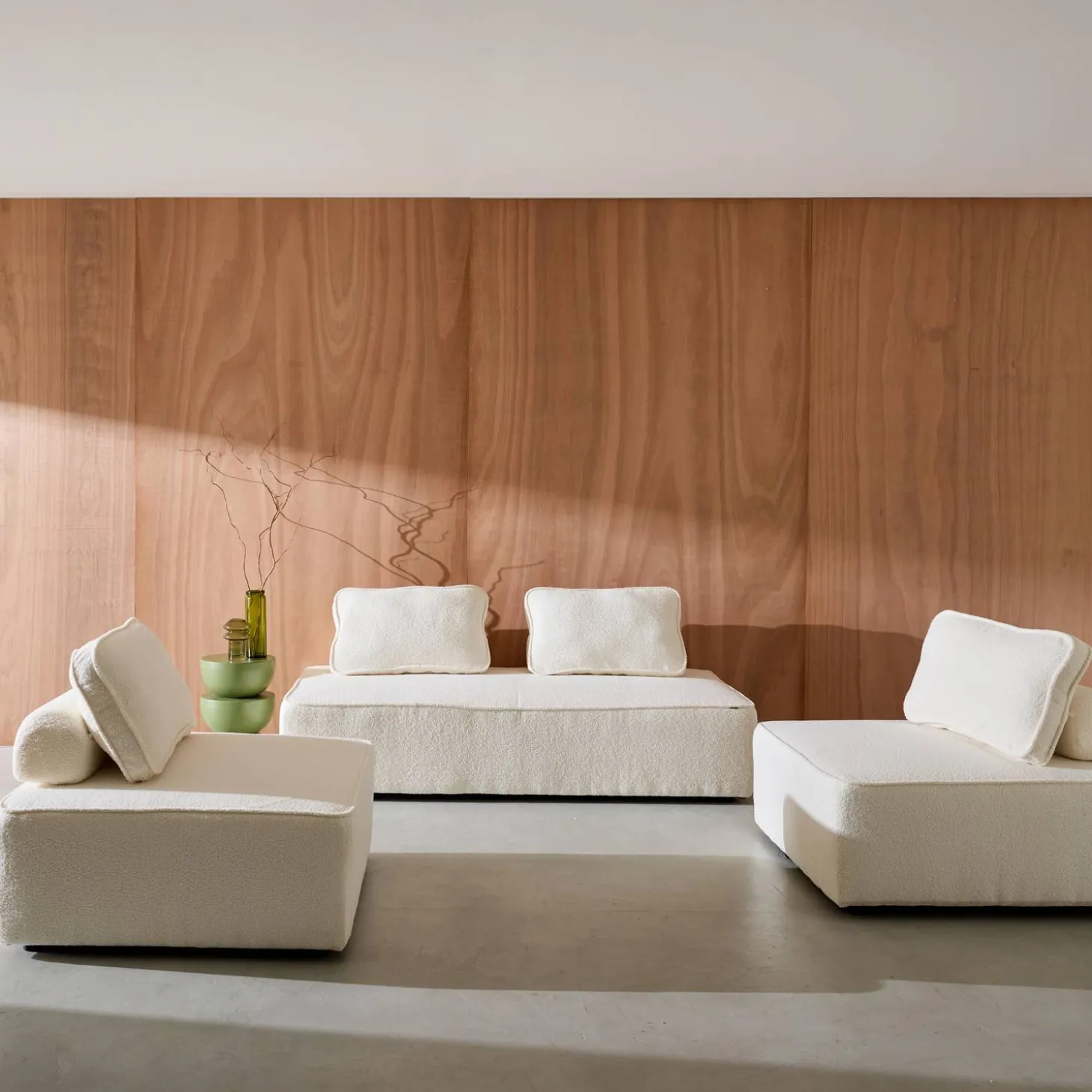 Sofá modular em tecido bouclé, 3 lugares