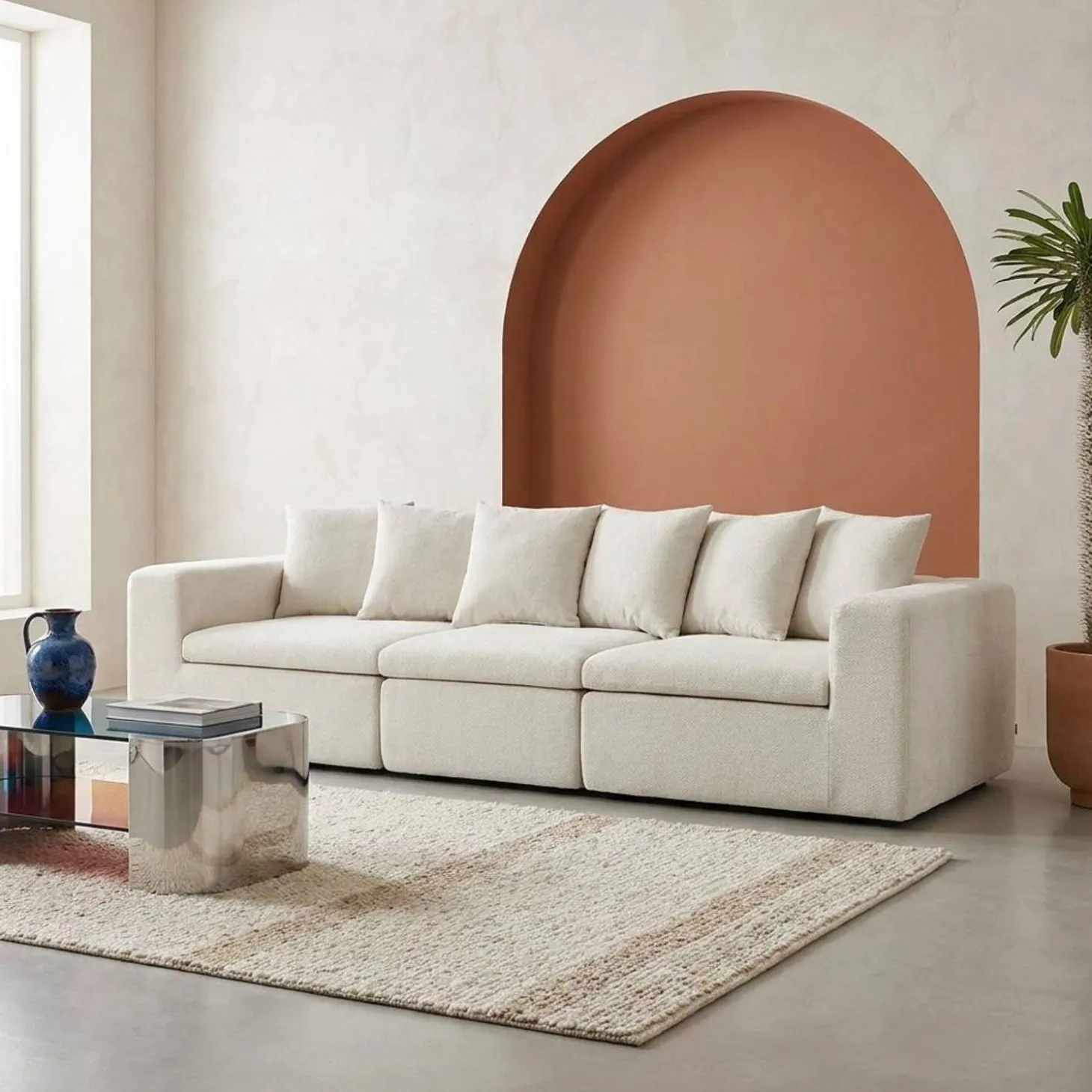 Sofá modular em tecido chenille, 3 lugares