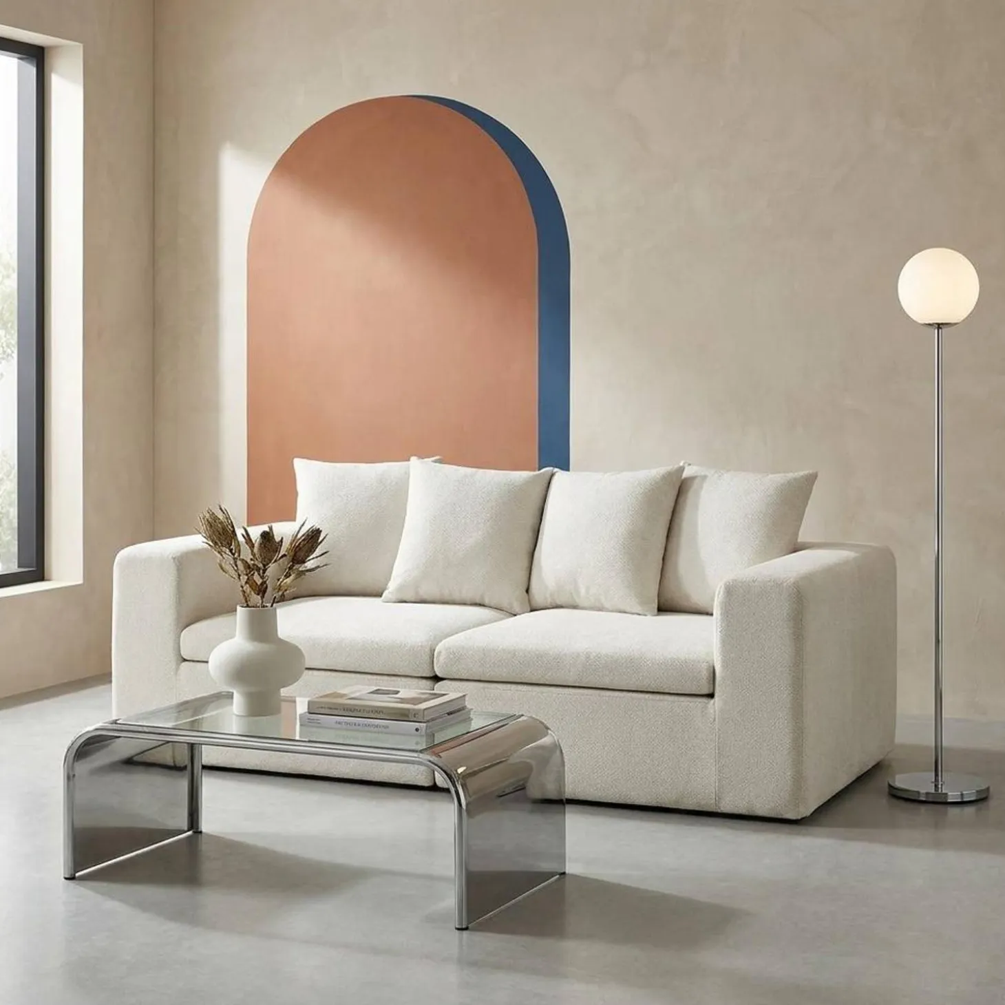 Sofá modular em tecido chenille, 2 lugares