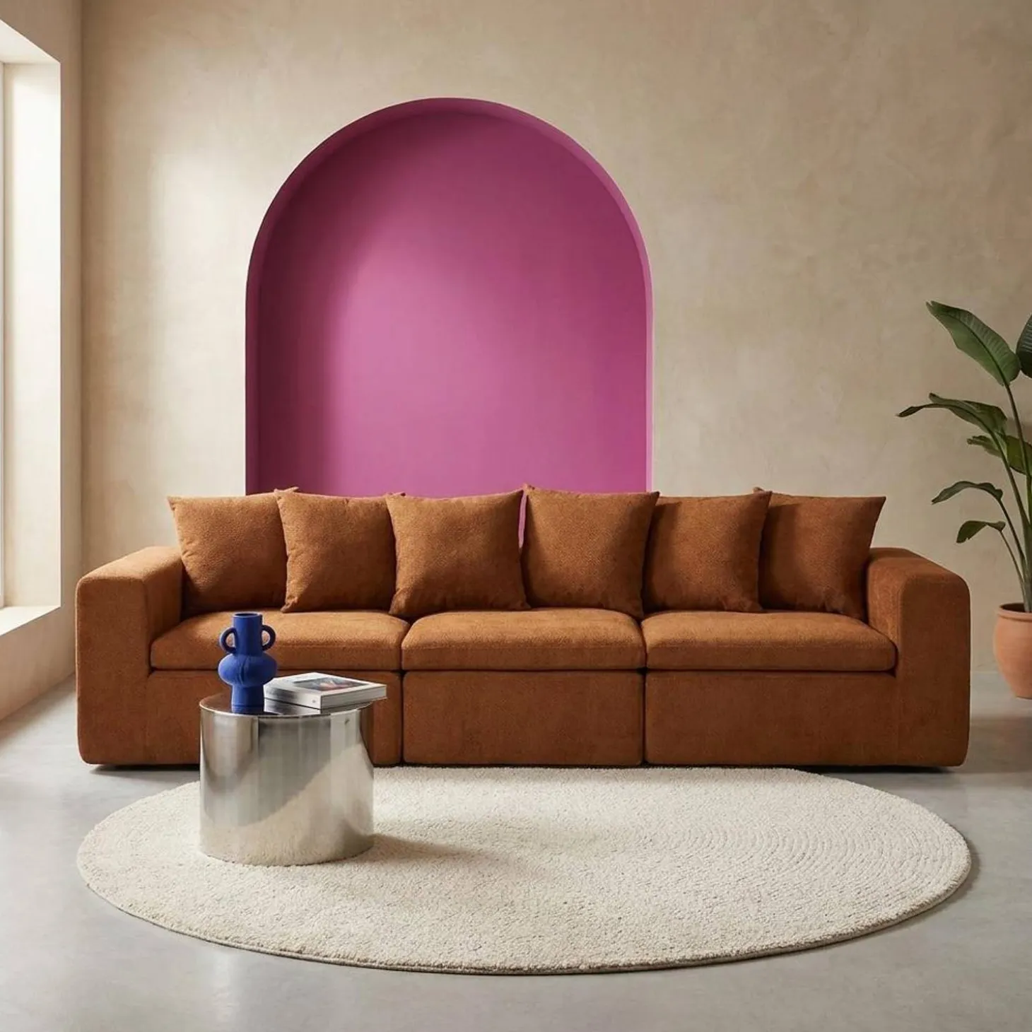 Sofá modular em tecido chenille, 3 lugares