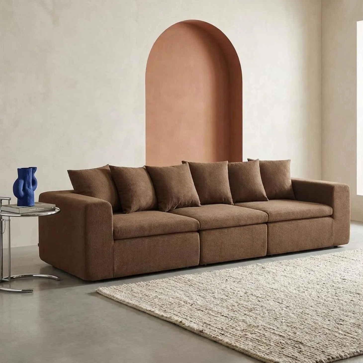 Sofá modular em tecido chenille, 3 lugares
