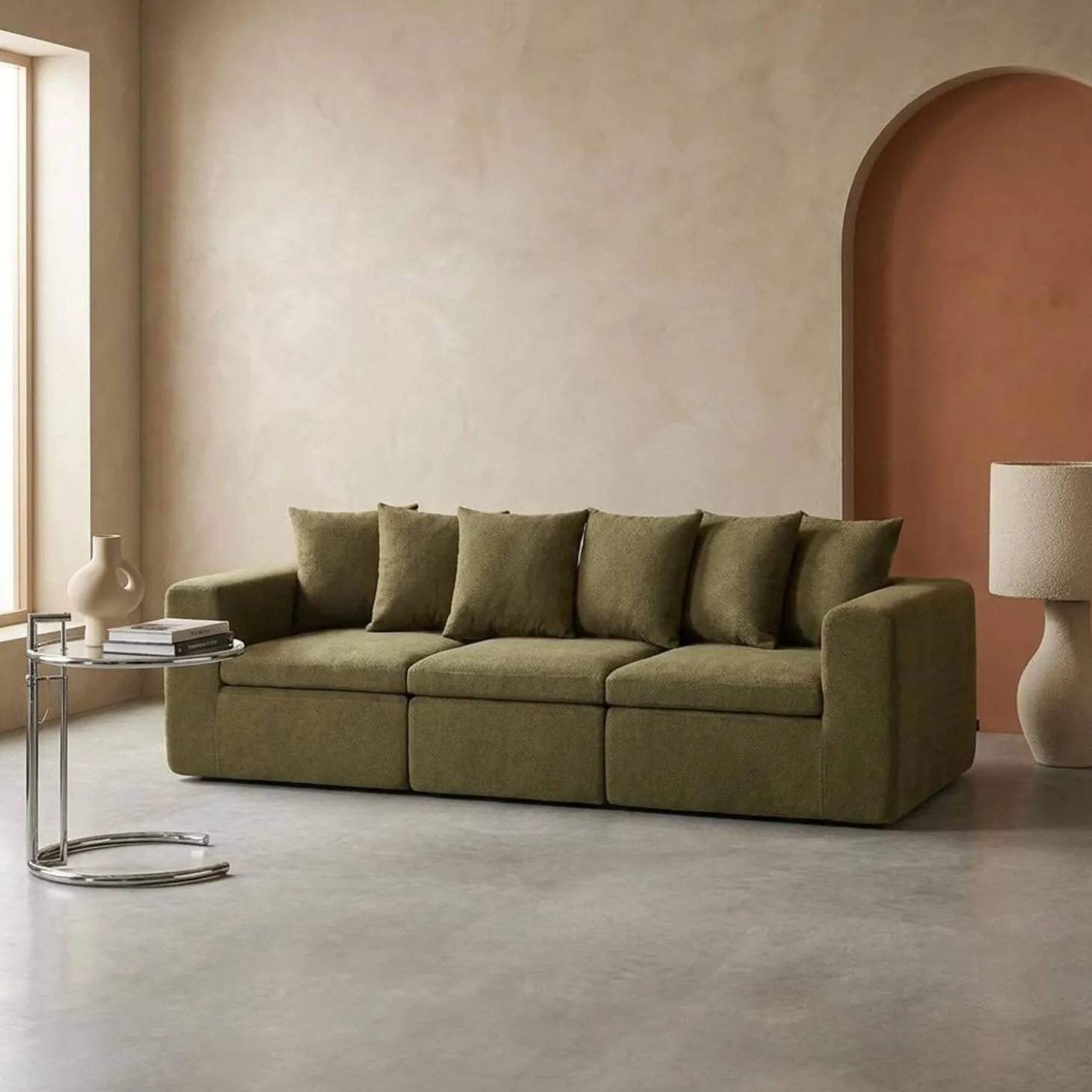Sofá modular em tecido chenille, 3 lugares