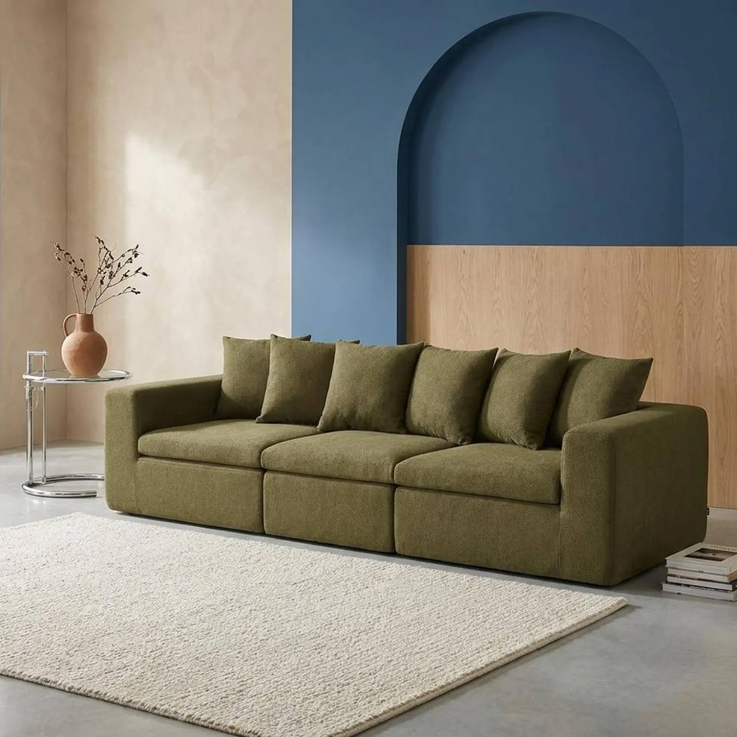 Sofá modular em tecido chenille, 3 lugares