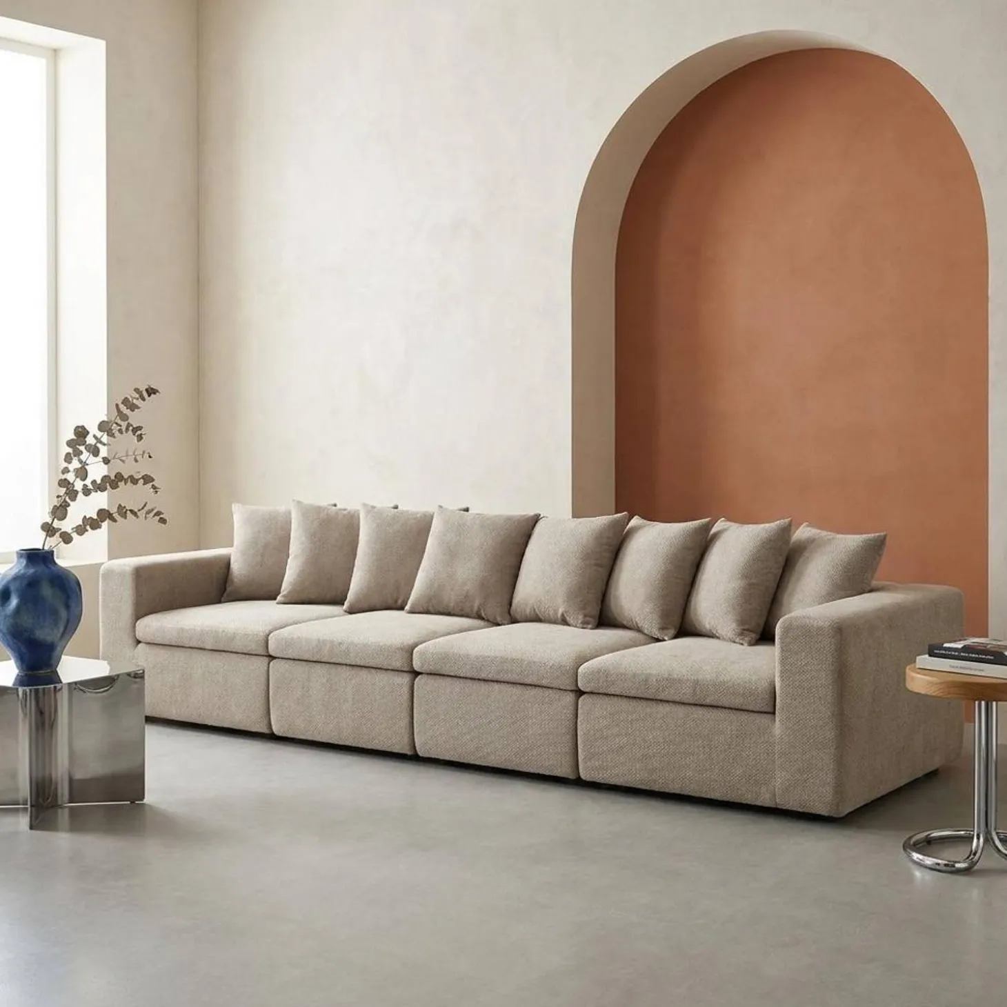 Sofá modular em tecido chenille, 4 lugares