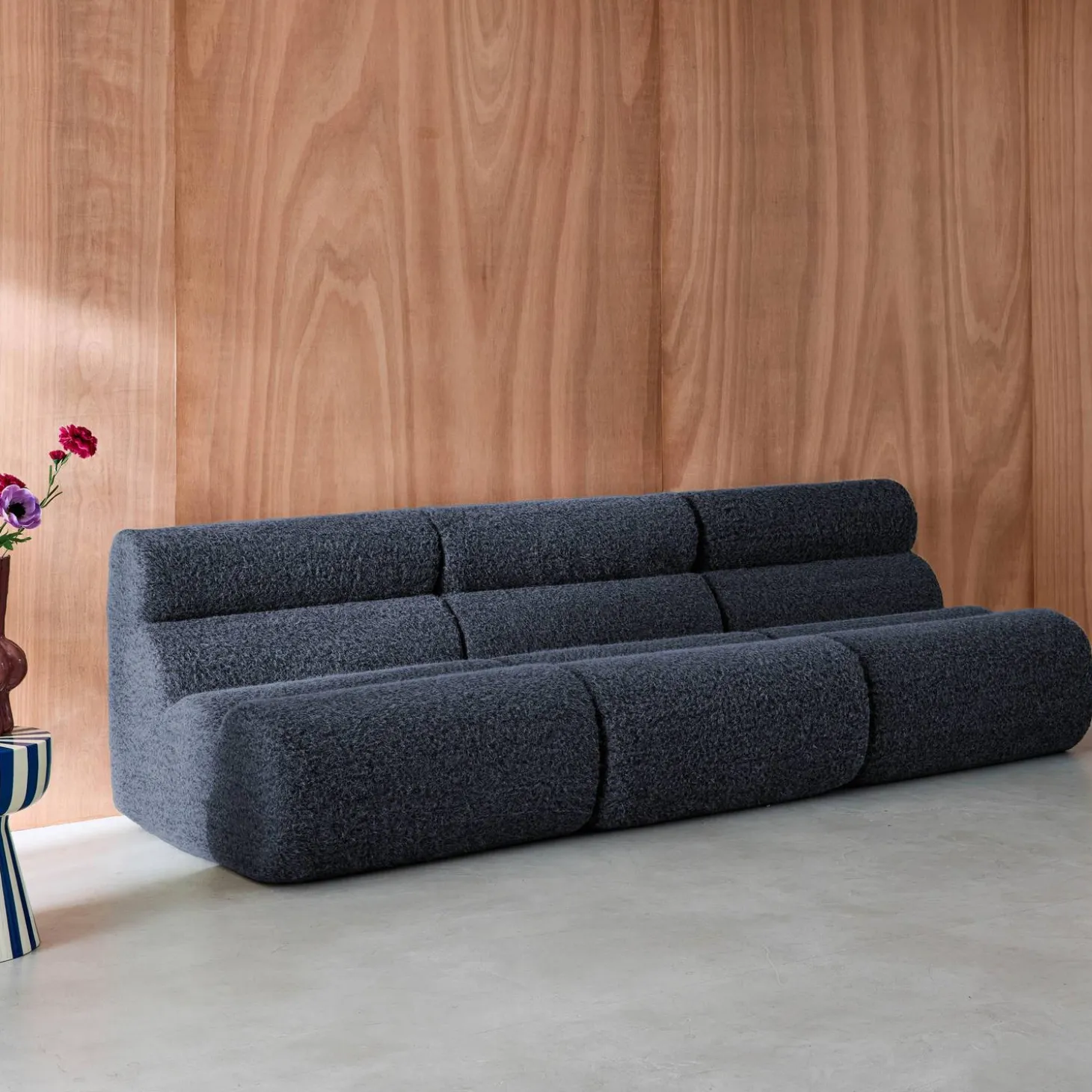 Sofá modular em tecido efeito alpaca, 3 lugares