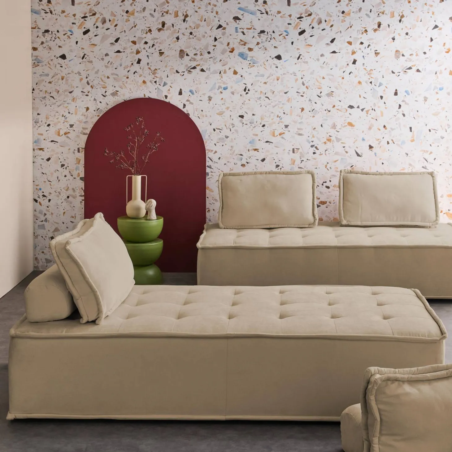 Sofá modular em tecido liso, 4 lugares
