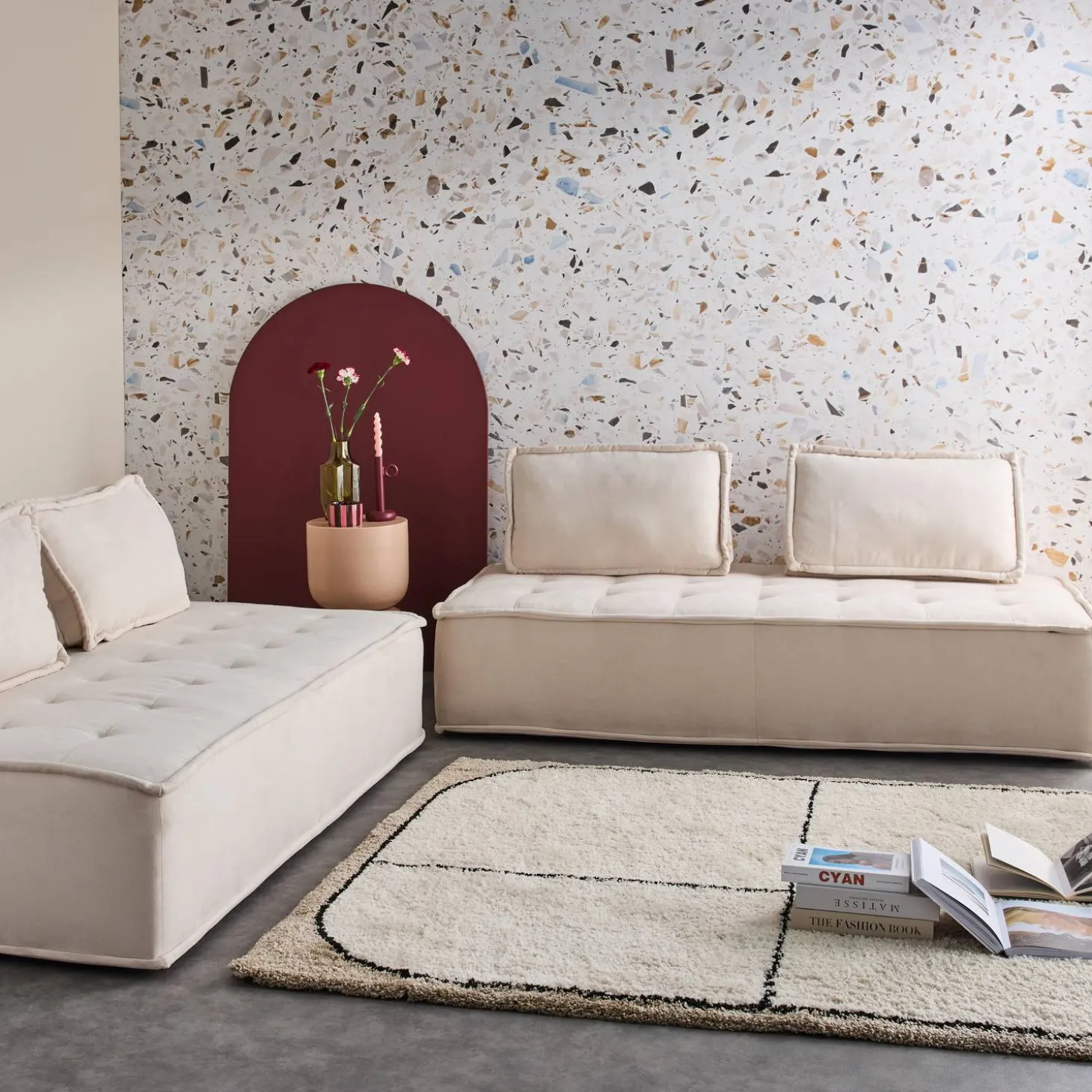 Sofá modular em tecido liso, 4 lugares