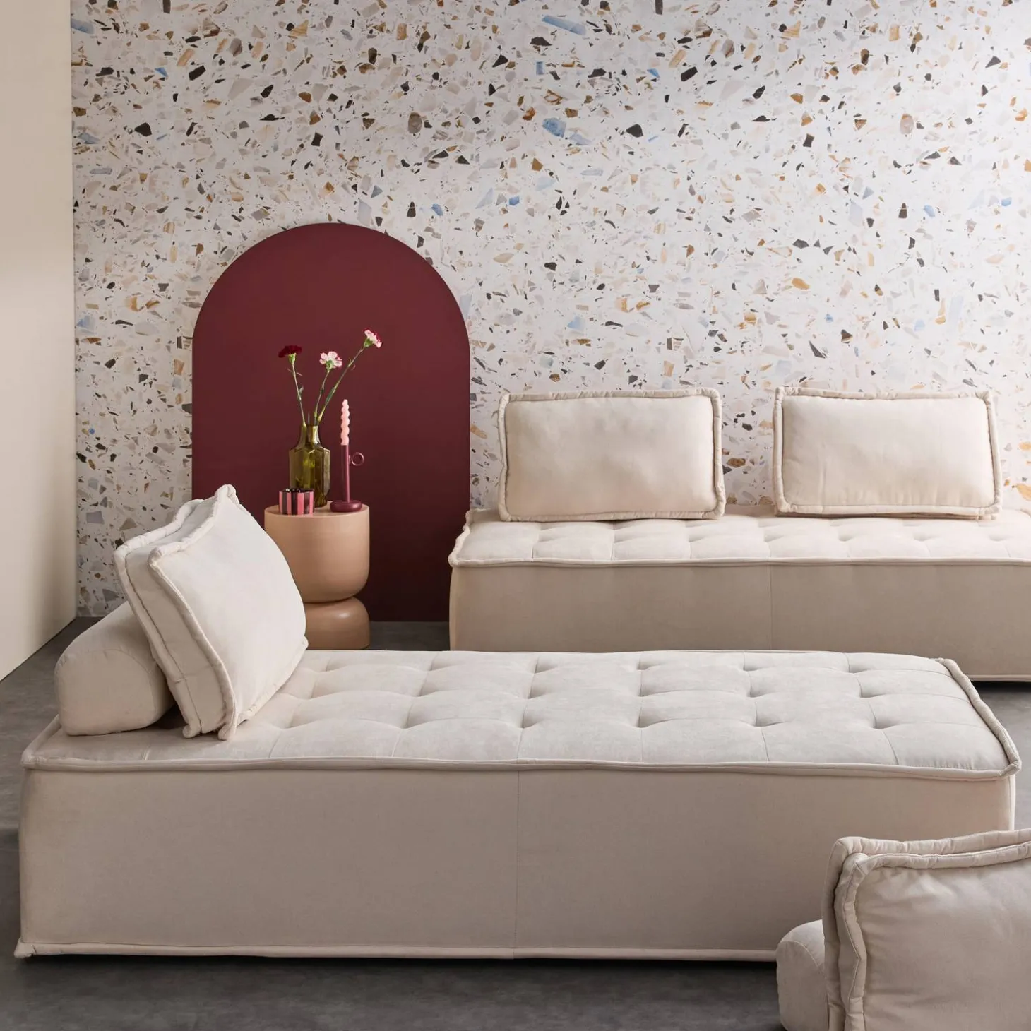 Sofá modular em tecido liso, 4 lugares