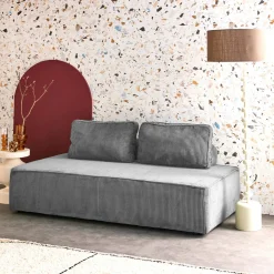 Sofá modular em tecido veludo canelado de 2 lugares