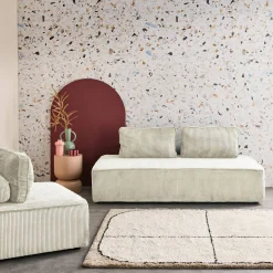 Sofá modular em tecido veludo canelado de 3 lugares