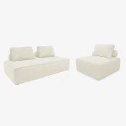 Sofá modular em tecido veludo canelado de 3 lugares