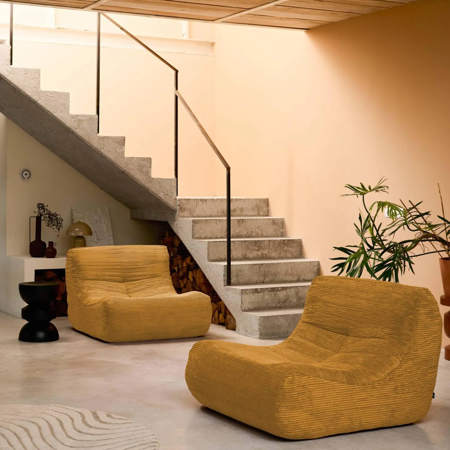 Sofá modular em tecido veludo canelado, 2 lugares