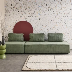 Sofá modular em tecido veludo canelado de 3 lugares