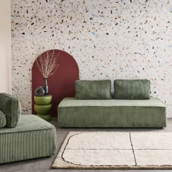 Sofá modular em tecido veludo canelado de 3 lugares