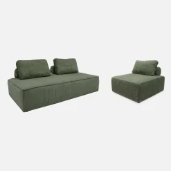 Sofá modular em tecido veludo canelado de 3 lugares