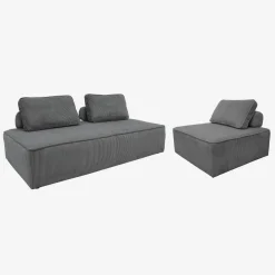 Sofá modular em tecido veludo canelado de 3 lugares