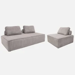Sofá modular em tecido veludo canelado de 3 lugares
