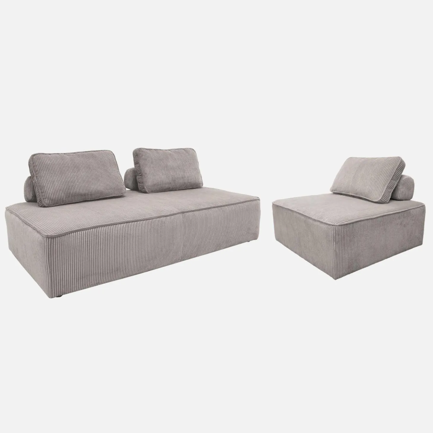 Sofá modular em tecido veludo canelado de 3 lugares