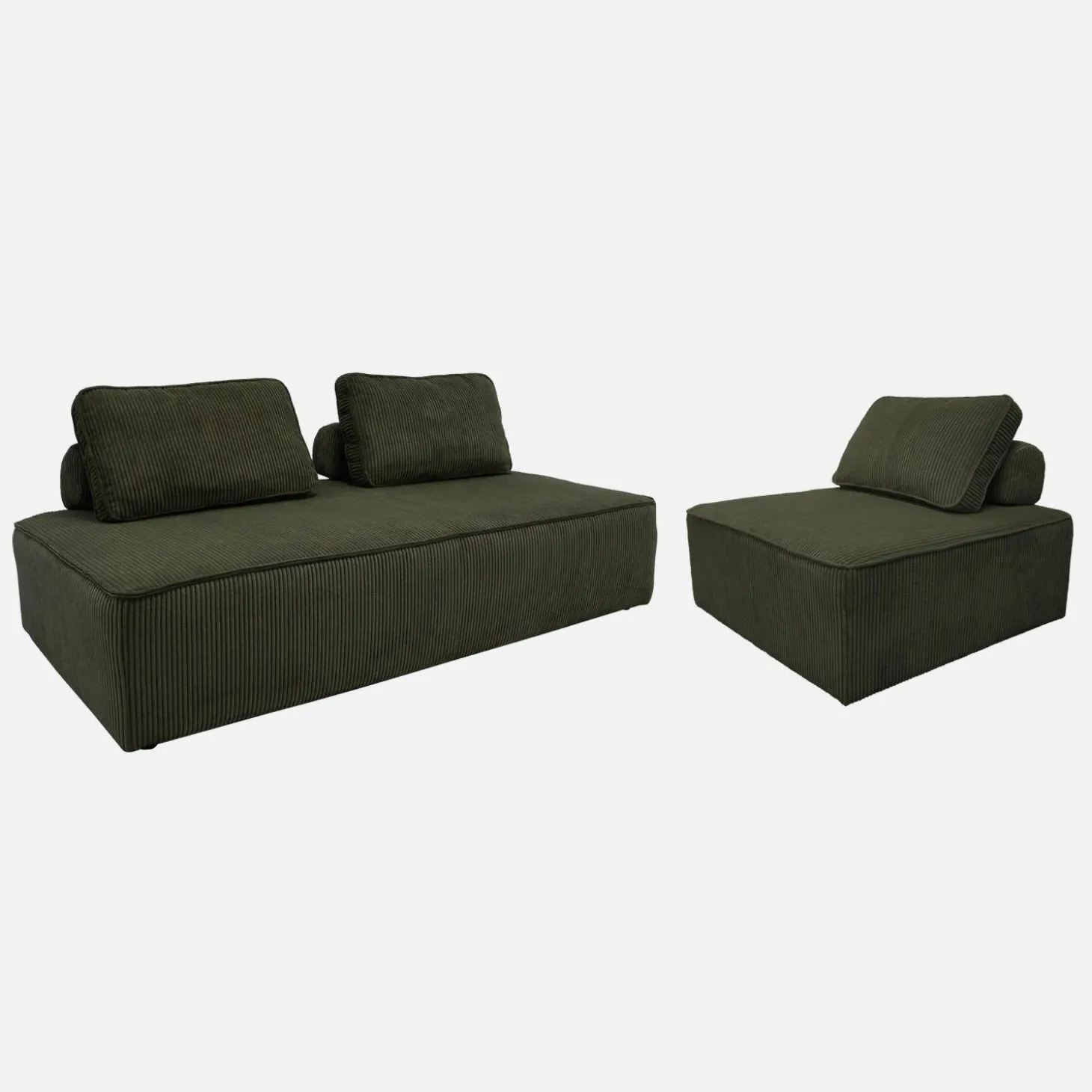 Sofá modular em tecido veludo canelado de 3 lugares