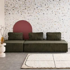 Sofá modular em tecido veludo canelado de 3 lugares