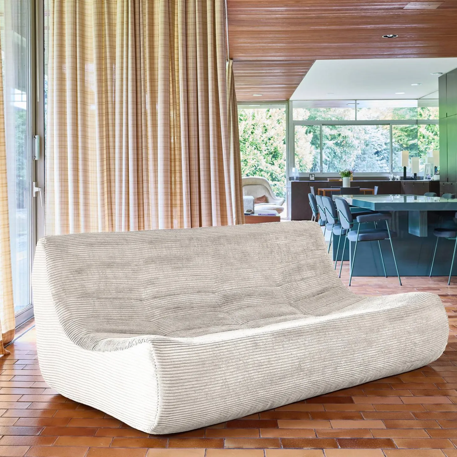 Sofá modular em veludo canelado, 3 lugares