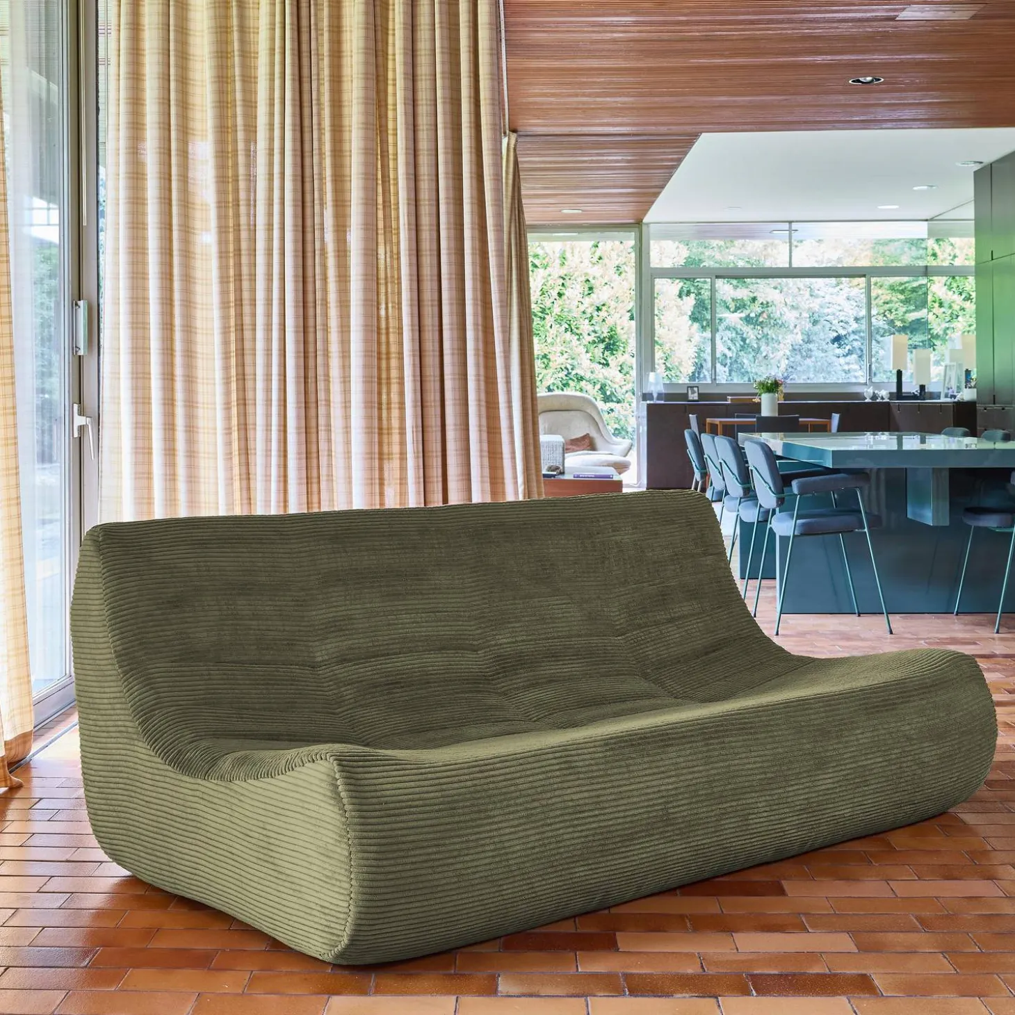 Sofá modular em veludo canelado, 3 lugares