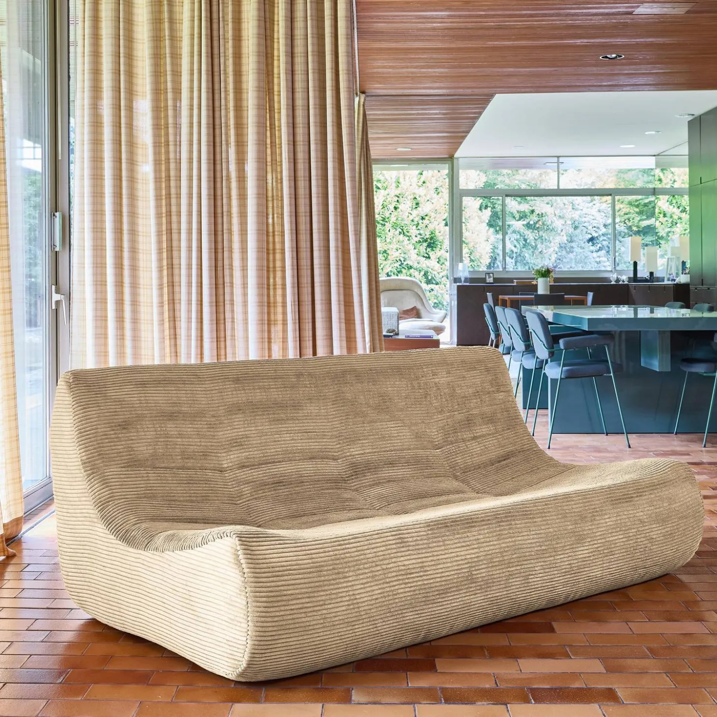 Sofá modular em veludo canelado, 3 lugares