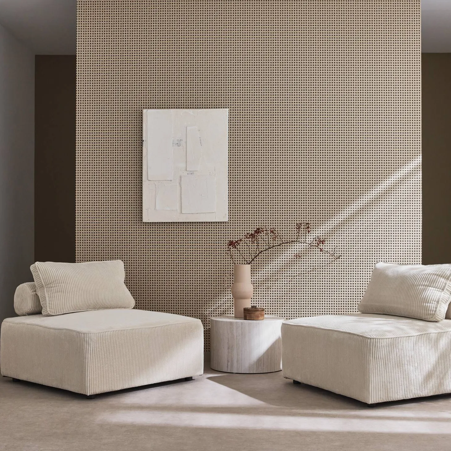 Sofá modular em veludo canelado, 2 lugares