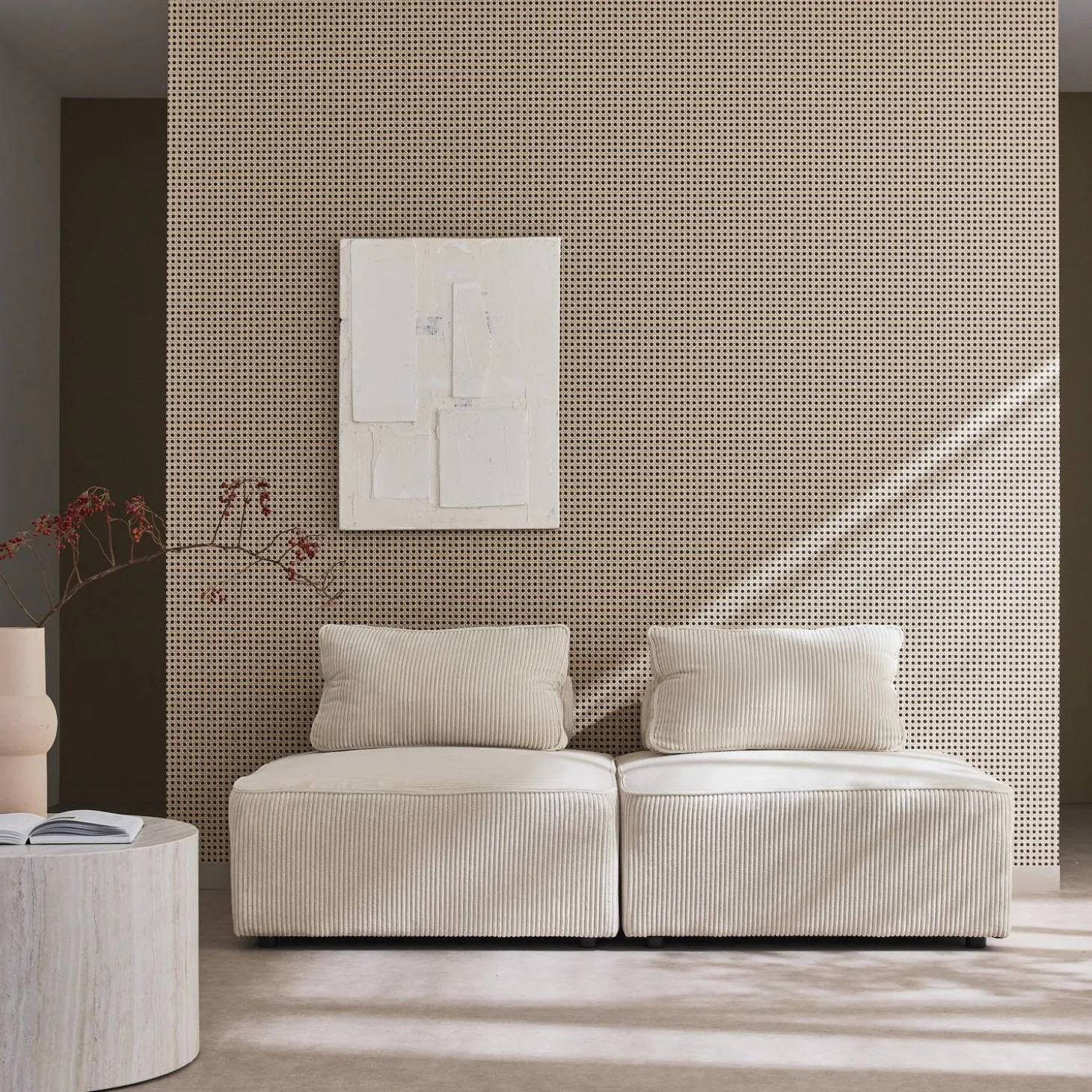 Sofá modular em veludo canelado, 2 lugares