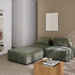 Sofá modular em veludo canelado, 3 lugares