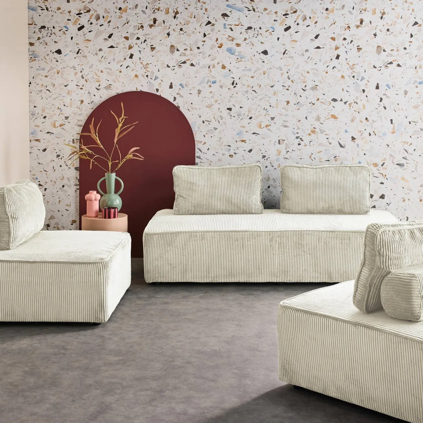 Sofá modular em veludo canelado, 4 lugares