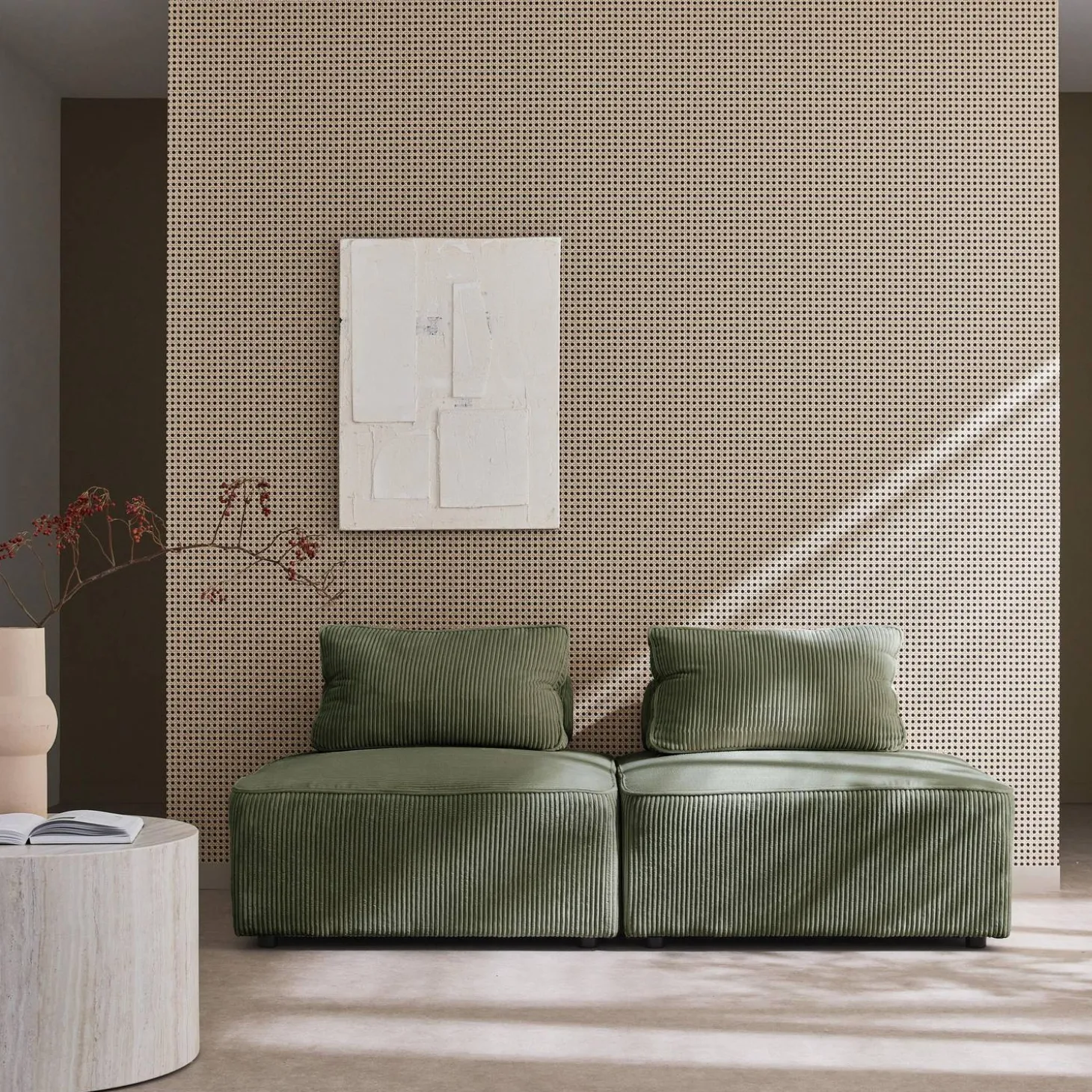 Sofá modular em veludo canelado, 2 lugares