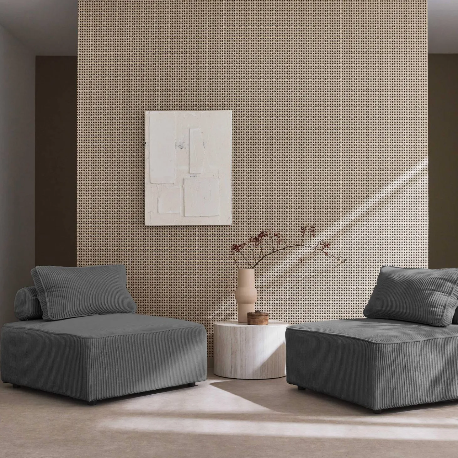 Sofá modular em veludo canelado, 2 lugares