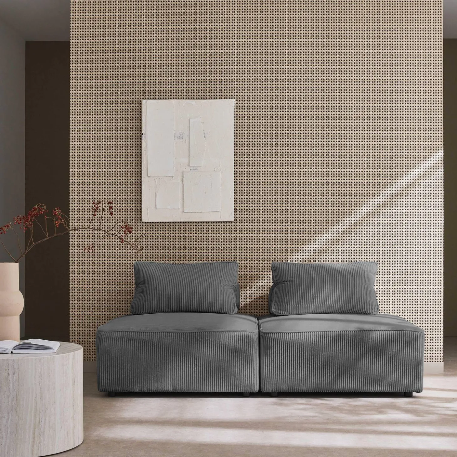 Sofá modular em veludo canelado, 2 lugares