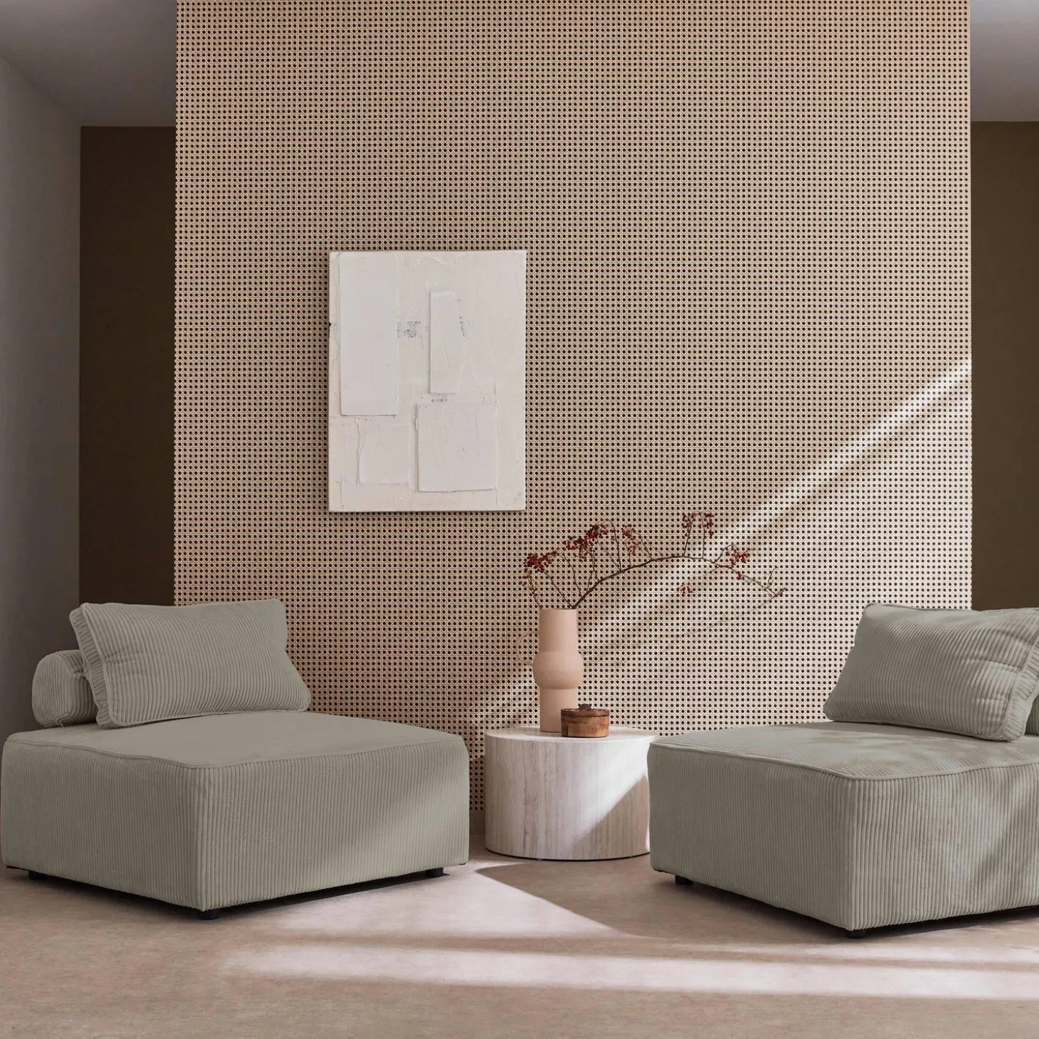 Sofá modular em veludo canelado, 2 lugares