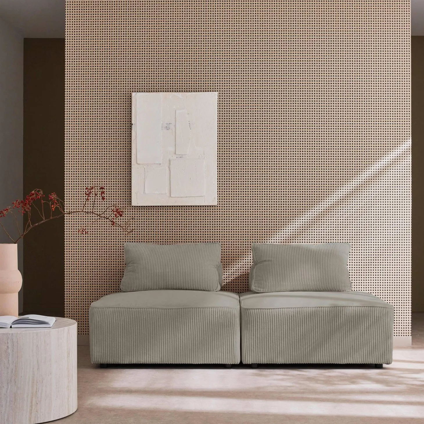 Sofá modular em veludo canelado, 2 lugares