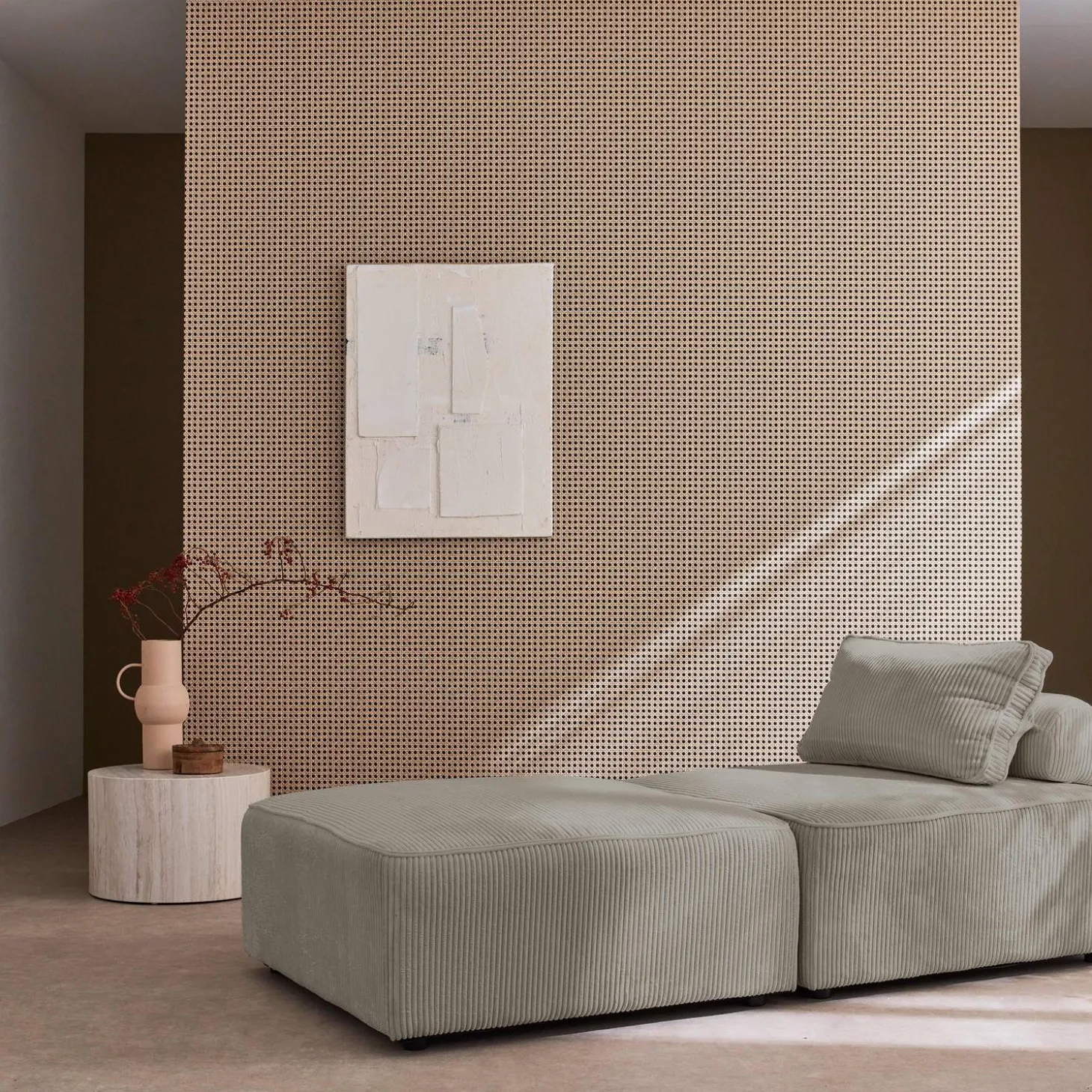 Sofá modular em veludo canelado, 2 lugares