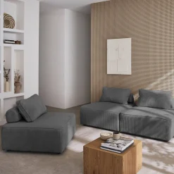 Sofá modular em veludo canelado, 3 lugares