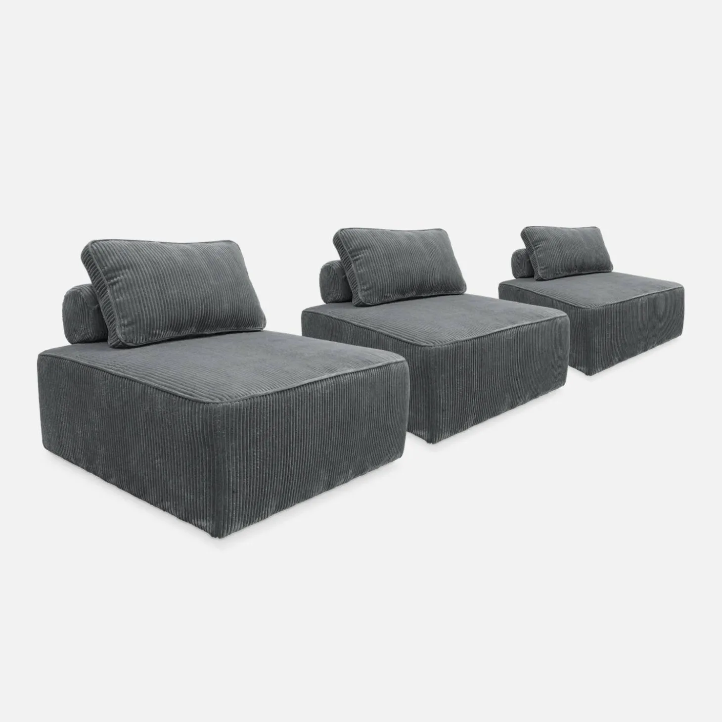 Sofá modular em veludo canelado, 3 lugares