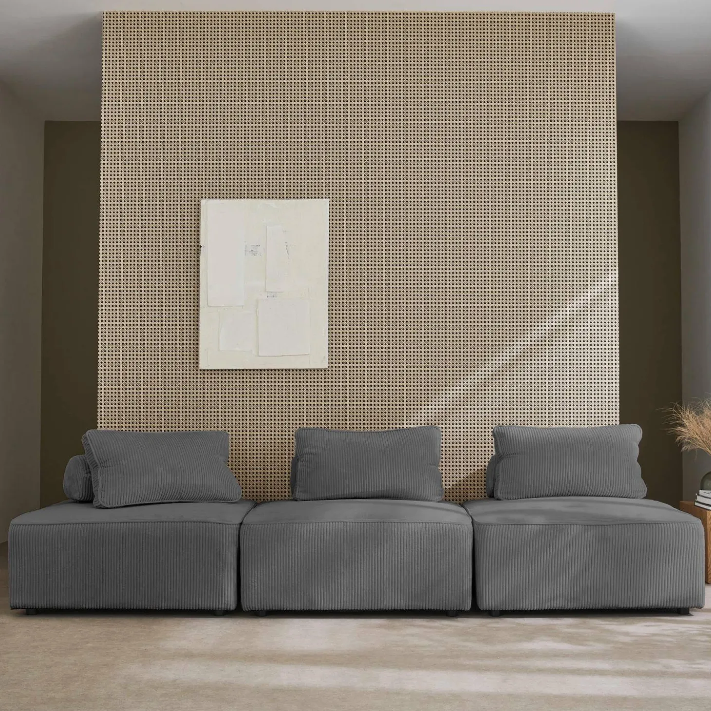 Sofá modular em veludo canelado, 3 lugares