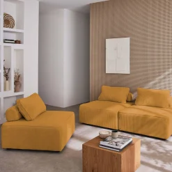 Sofá modular em veludo canelado, 3 lugares