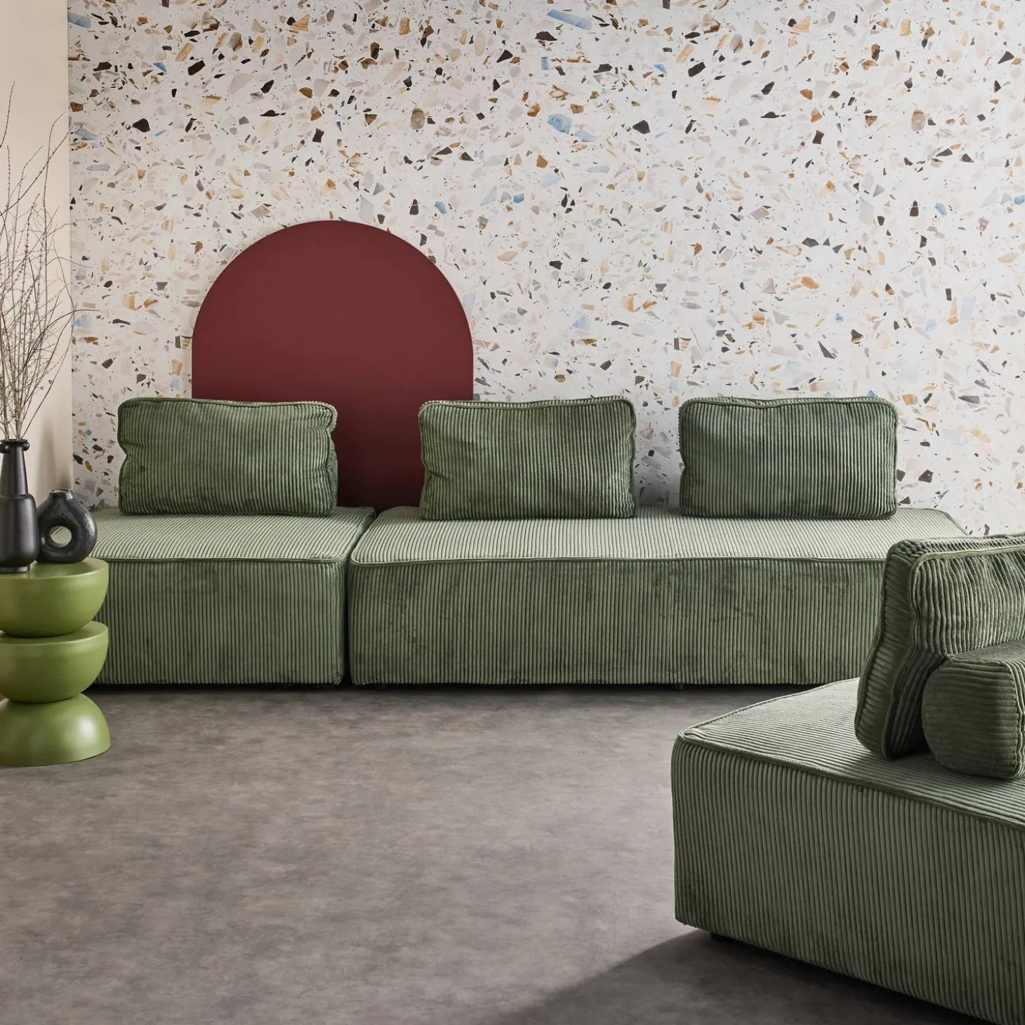 Sofá modular em veludo canelado, 4 lugares