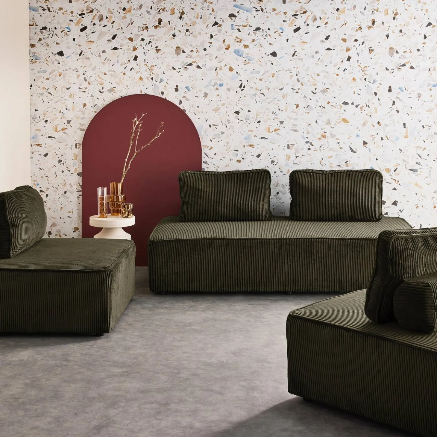 Sofá modular em veludo canelado, 4 lugares