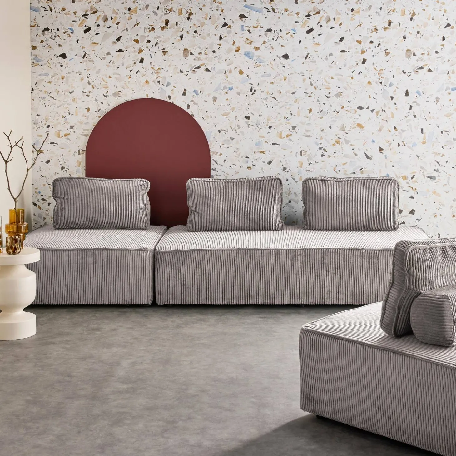 Sofá modular em veludo canelado, 4 lugares