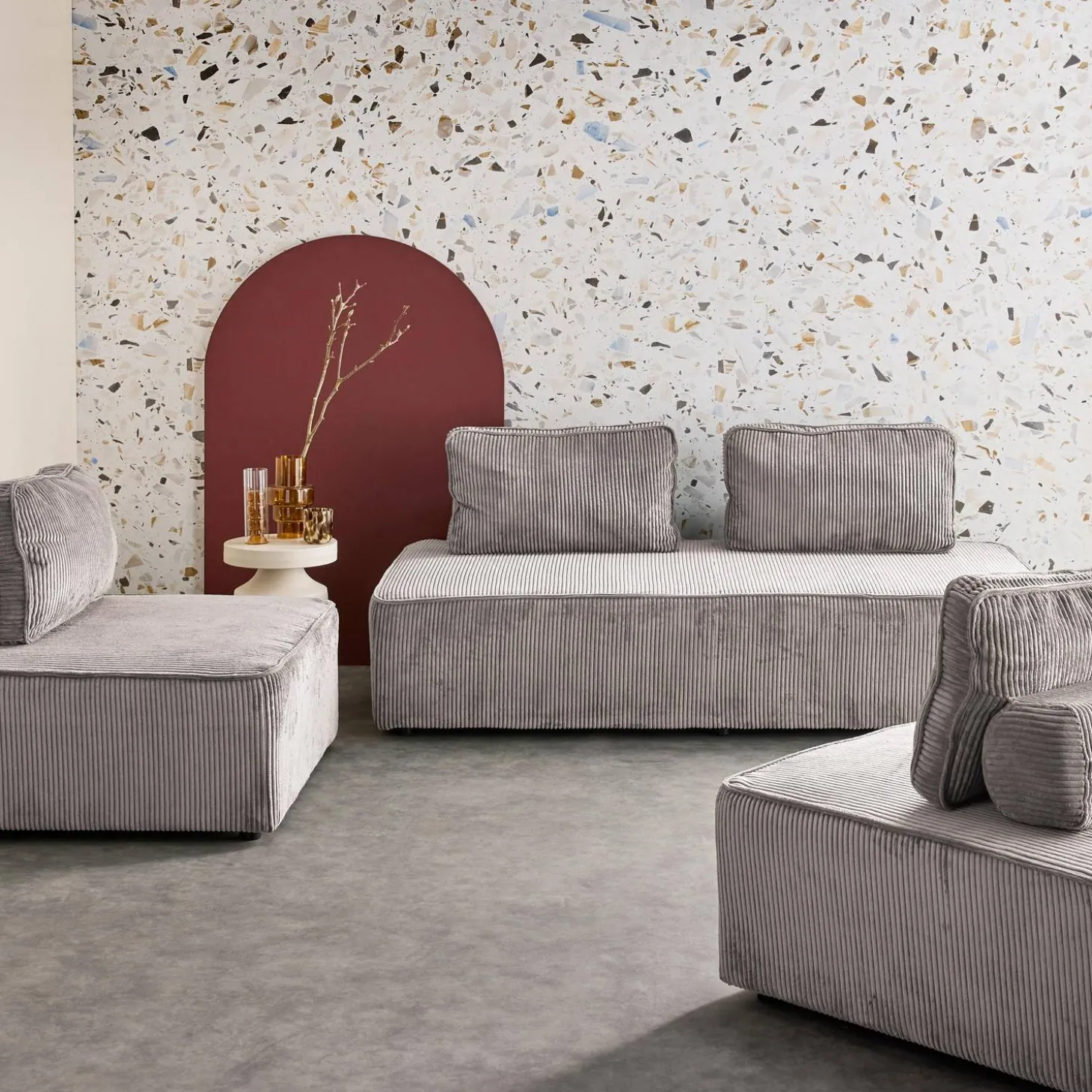 Sofá modular em veludo canelado, 4 lugares