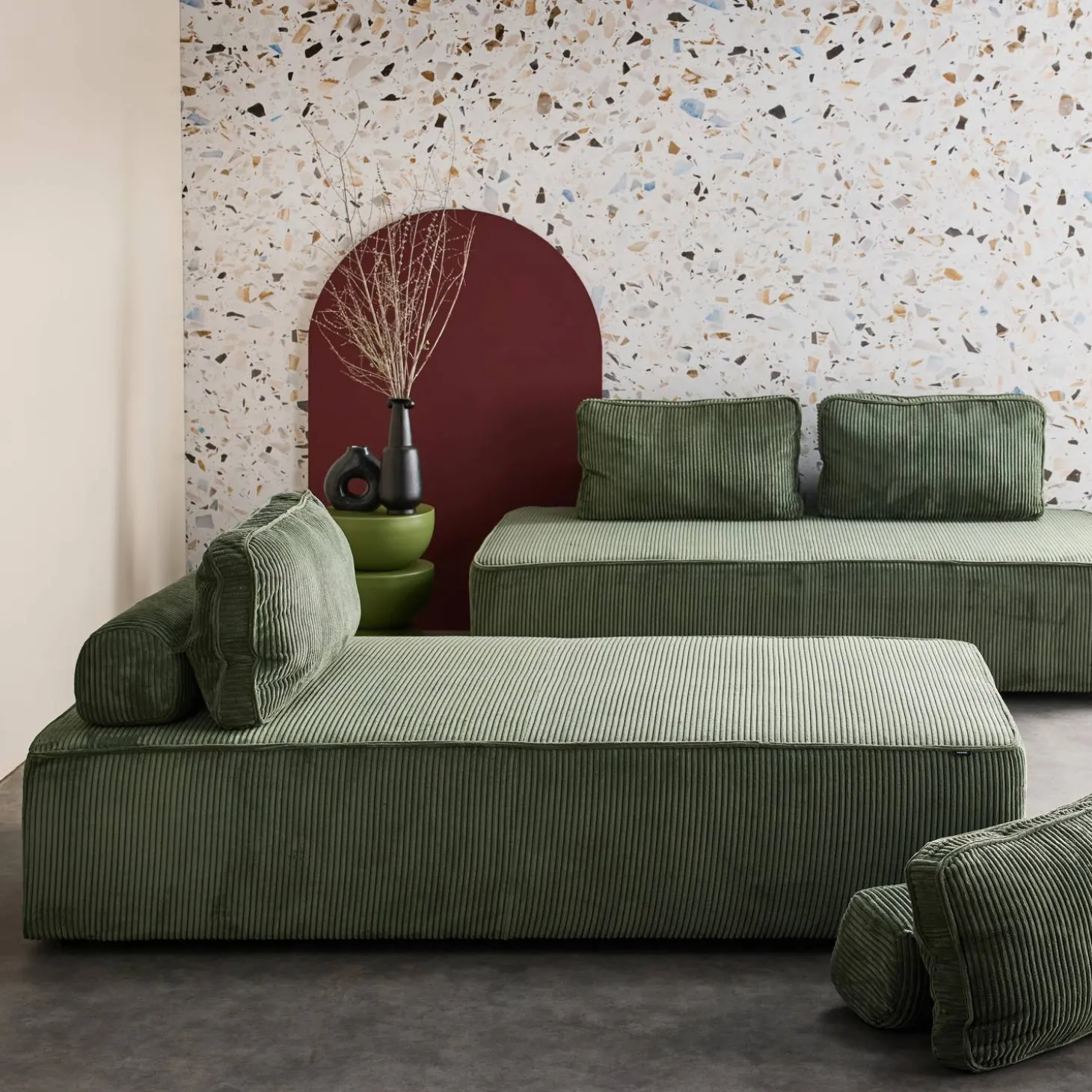 Sofá modular em veludo canelado, 4 lugares