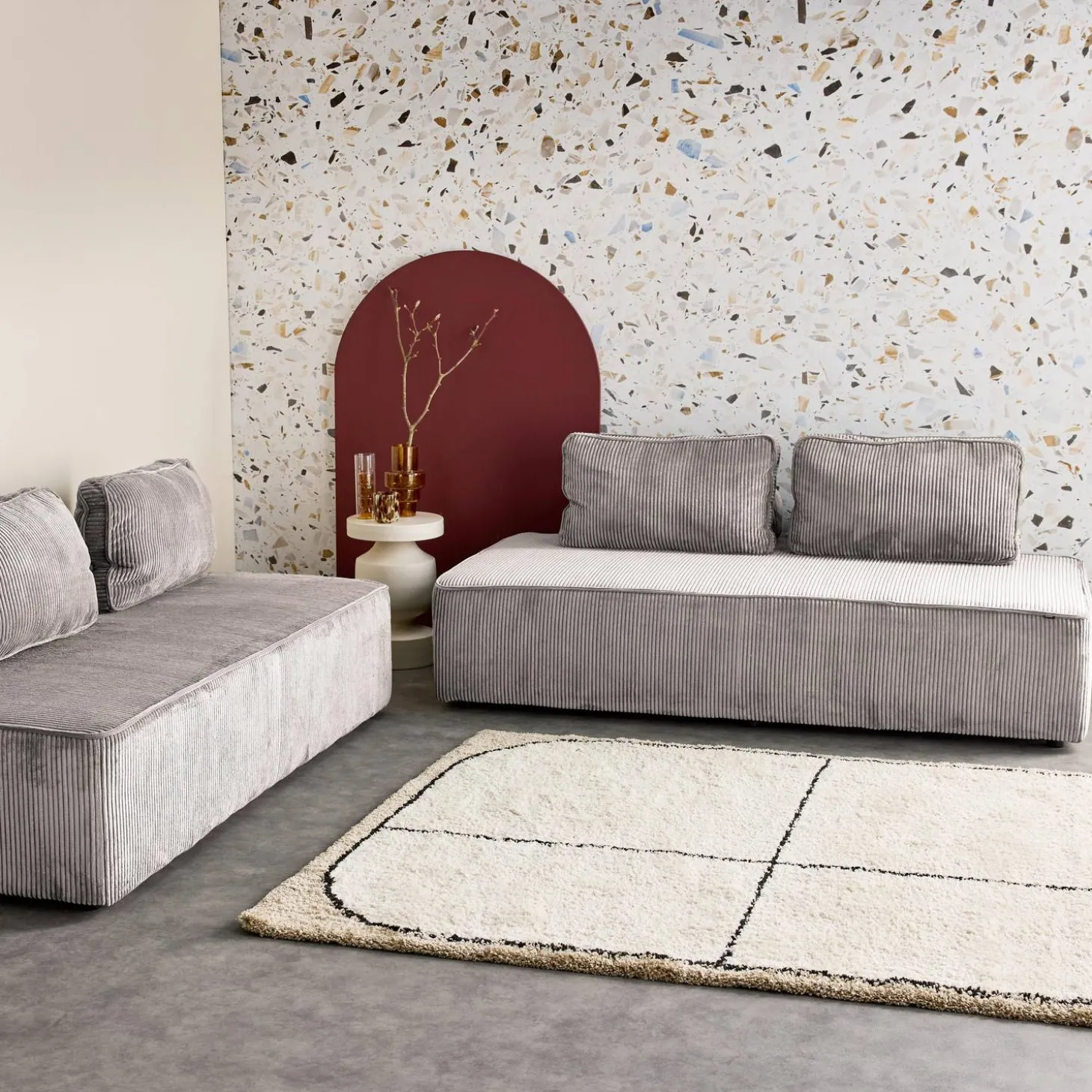 Sofá modular em veludo canelado, 4 lugares