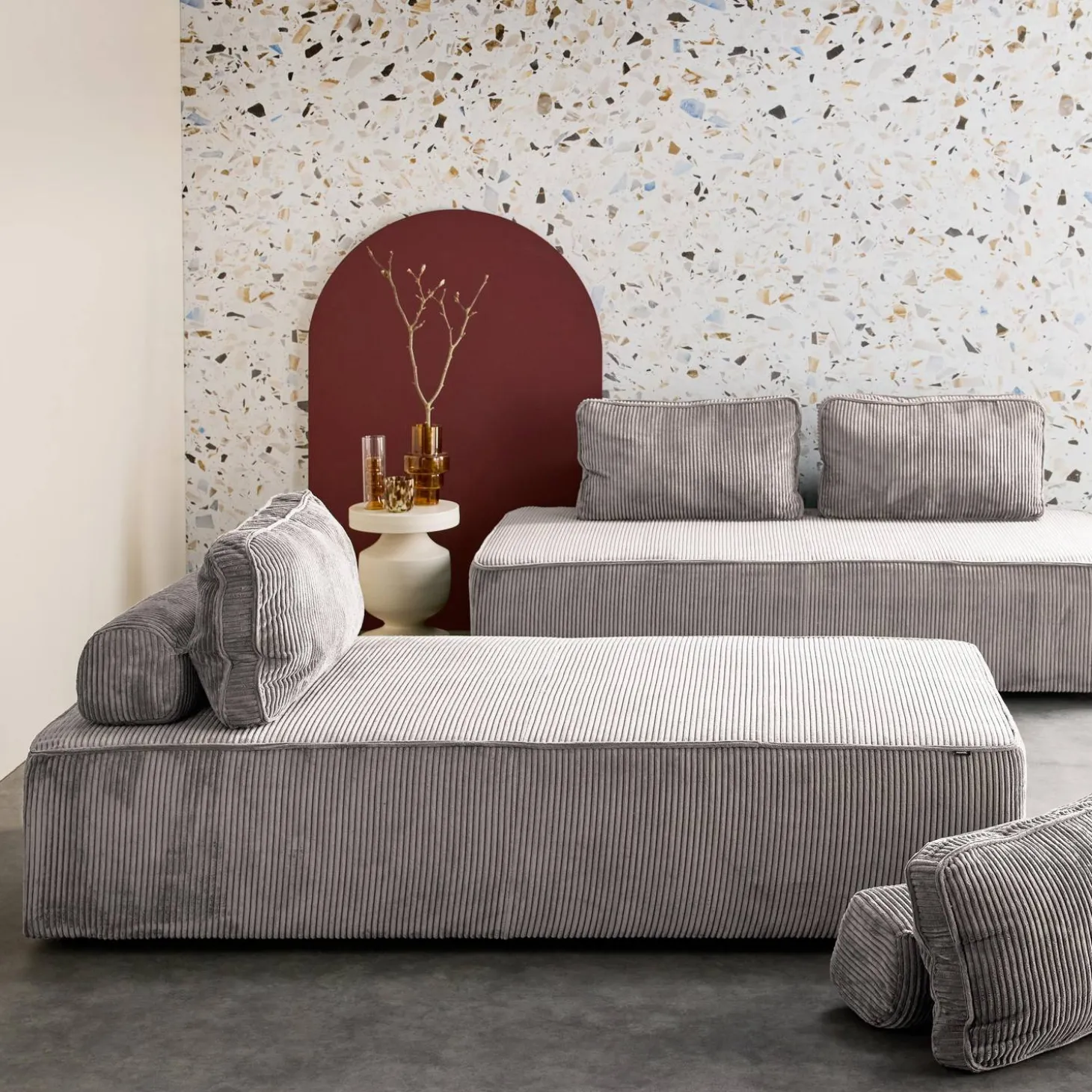 Sofá modular em veludo canelado, 4 lugares