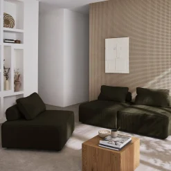 Sofá modular em veludo canelado, 3 lugares